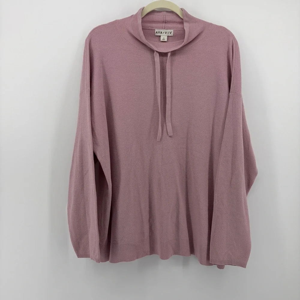 Ava & Viv Womens 1X‎ Pink Sweater Mock Neck Hoodie Knit Pullover Long Sleeve